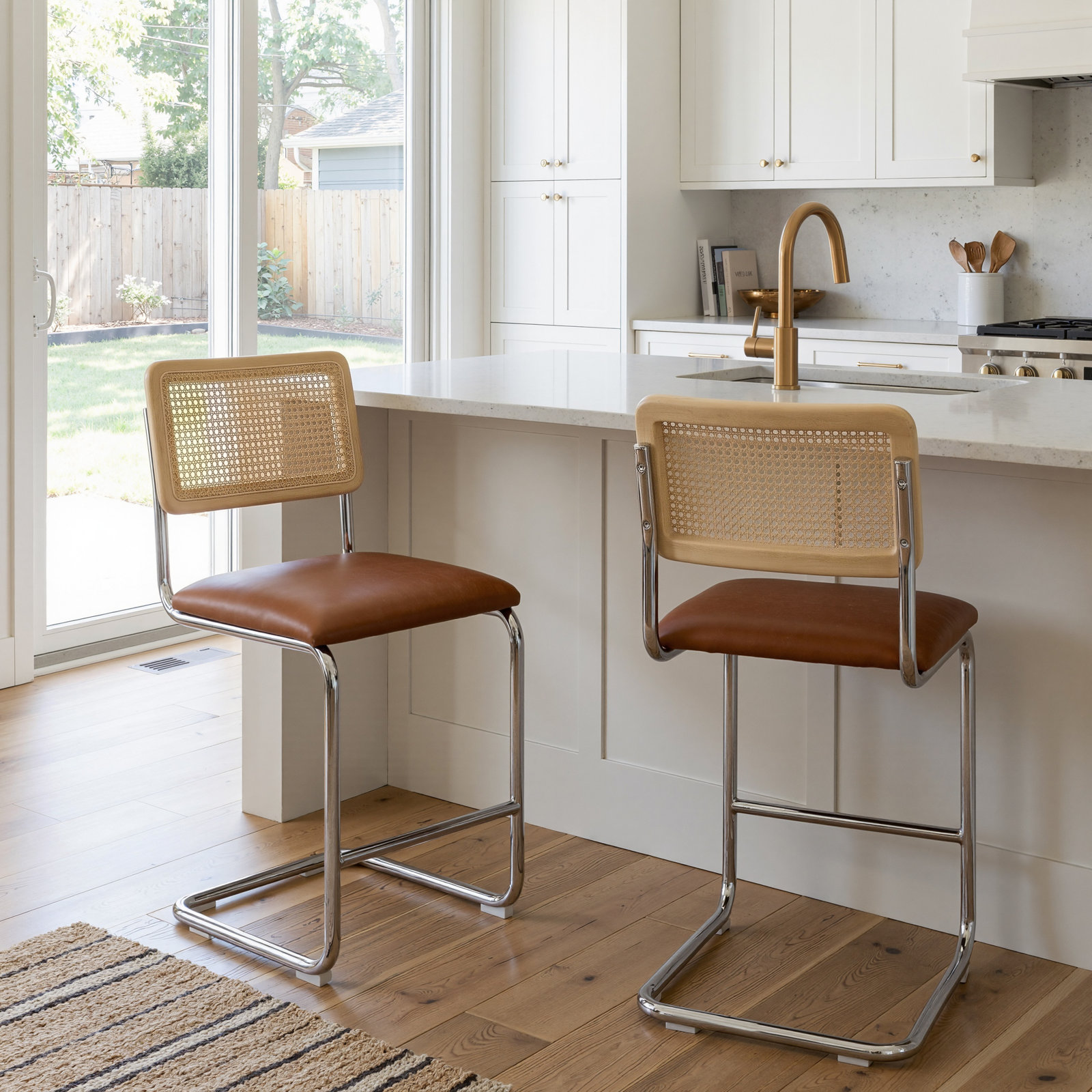 Walsh Vegan Leather Bar & Counter Stool, Saddle Tan Vegan Leather, Counter Stool (23” Seat Height)