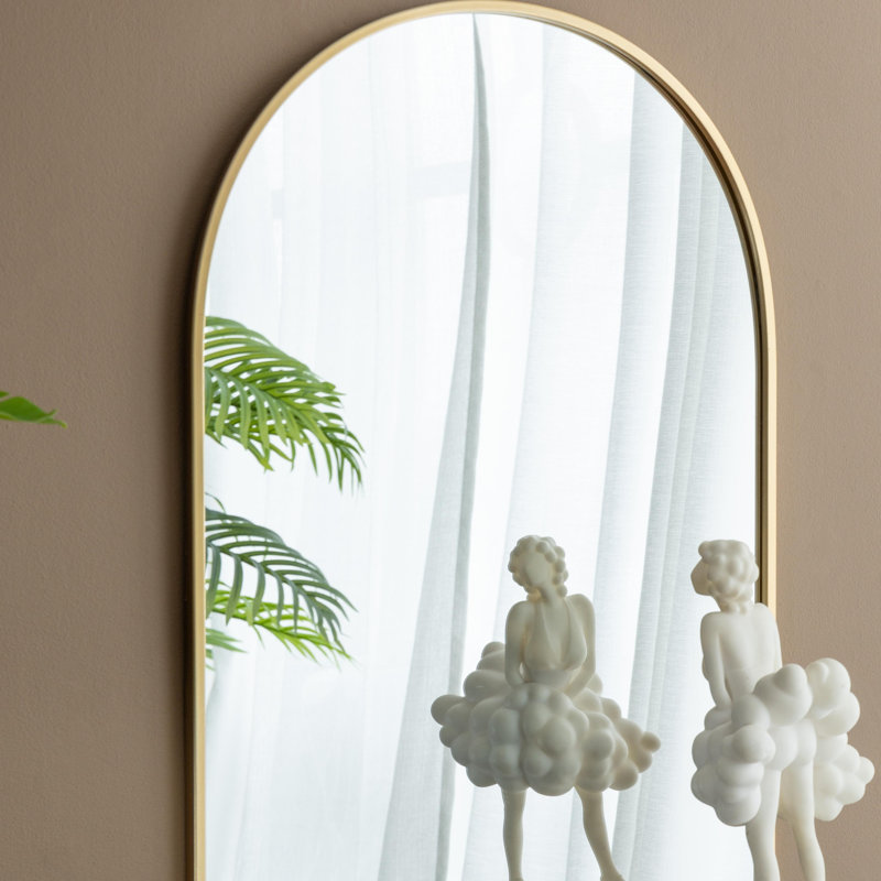  Arched Mirror With Metal Frame, Wall Mirror For Living Room Bedroom Entryway, Gold, 36" x 24"