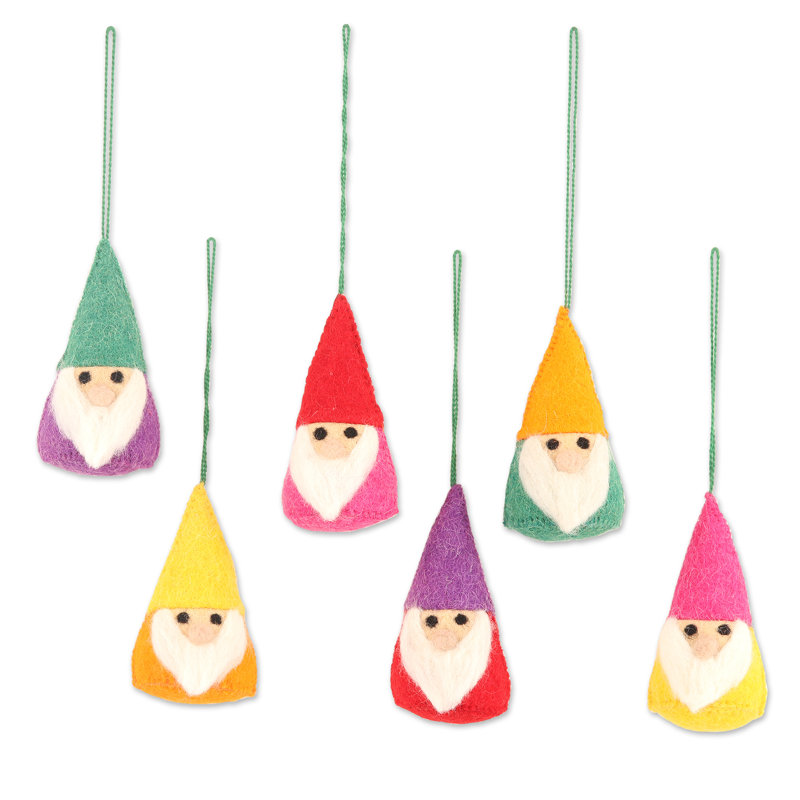 Figurine de gnome en laine feutrée Lucky, Multicolore / blanc