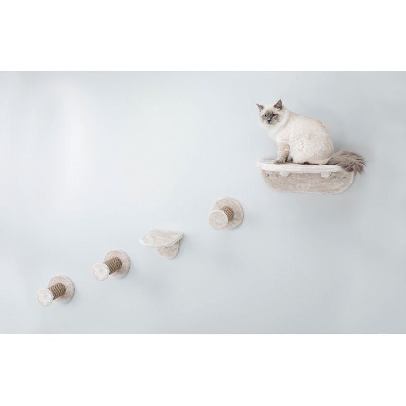 TRIXIE wall-mounted cat observation and relaxation furniture set, brown - two platforms with three steps, claw posts