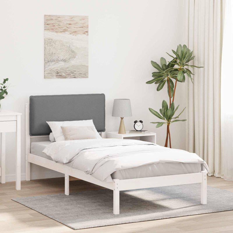 Solid Wood Bed Frame, European Single (90 x 190 cm), White/Light Grey