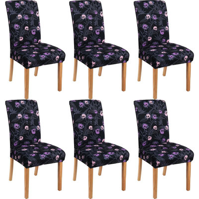 Halloween Skull Dining Chair Covers - Black - Set Of 6, Stretchable, Washable, Removable Seat Protectors