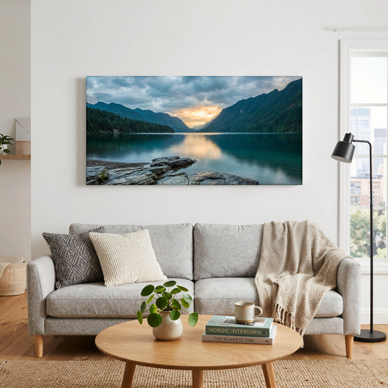 Ensemble de 1 tableau sur toile représentant un lac de montagne, L 32 po x H 16 po, Toile tendue