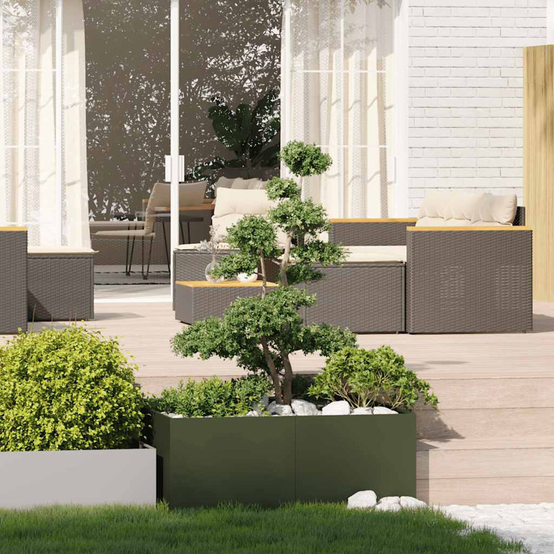 Planter 100X100Cm Steel, Olive Green, 40cm H x 100cm W x 100cm D
