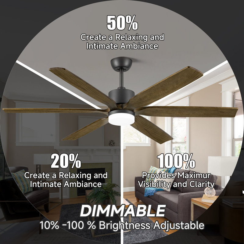 Ceiling Fan With Led Light, Remote Control, Reversible Motor, 5 Color Temperatures, Solid Wood Blades, Nickel, 60" Wide