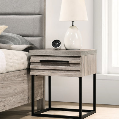 Table de chevet avec finition grise - Tiroir de chambre spacieux avec rangement en métal
