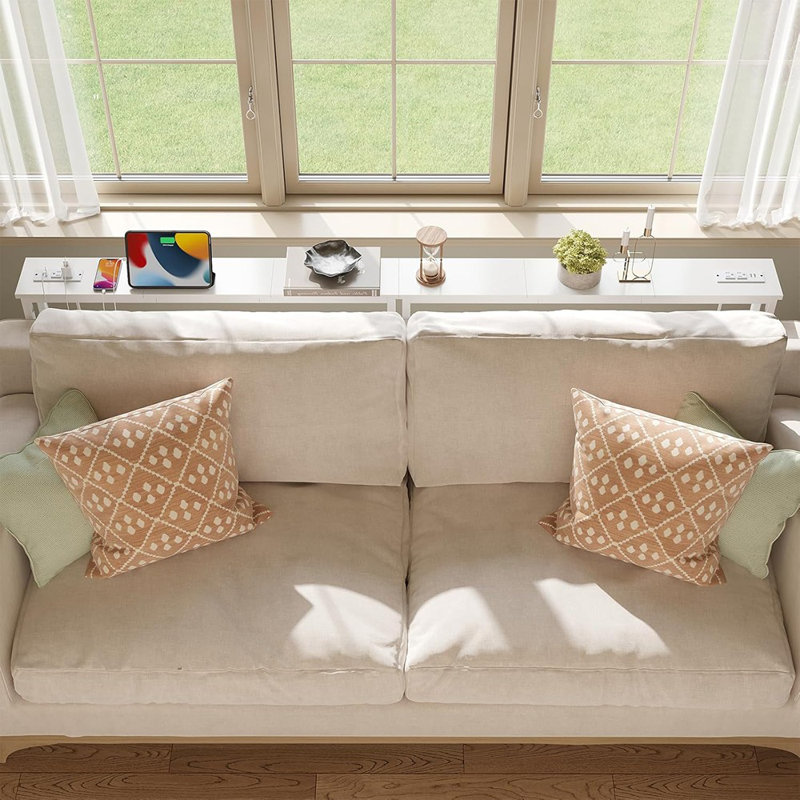 2 Pack 5.9" Narrow Console Sofa Table With Power Outlets, Total 78.8” Long Behind Couch Table With Charge Station And 5.9’ Extension Cord For Living Room, 5.9" D X 78.8”W X 29.5”H, White