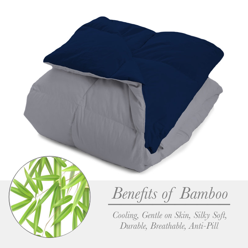 All Season Reversible Bamboo Comforter Down with Alternative Filling, Full, Navy/Light Gray