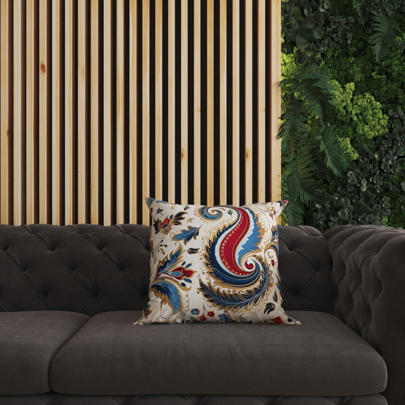 Coussin décoratif intérieur / extérieur Lavish Paisley, Bleu / cachemire rouge, H 26 po x l 26 po