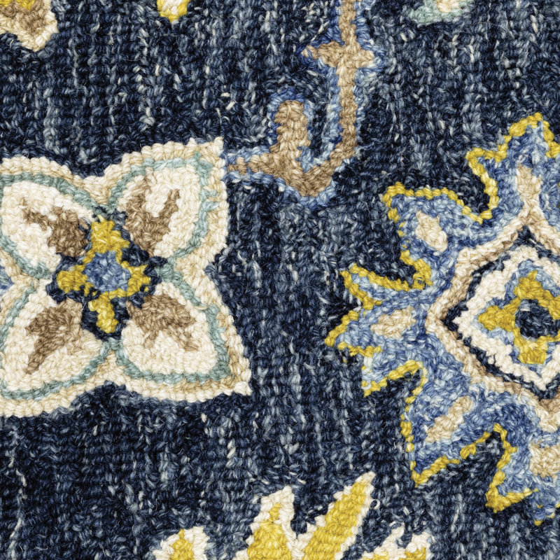 Tapis bleu / jaune touffeté à la main Schuck, Rectangle 3 pi 6 po x 5 pi 6 po