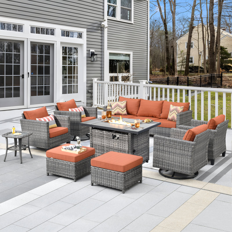 7 - Person Outdoor Seating Group with Cushions, Orange