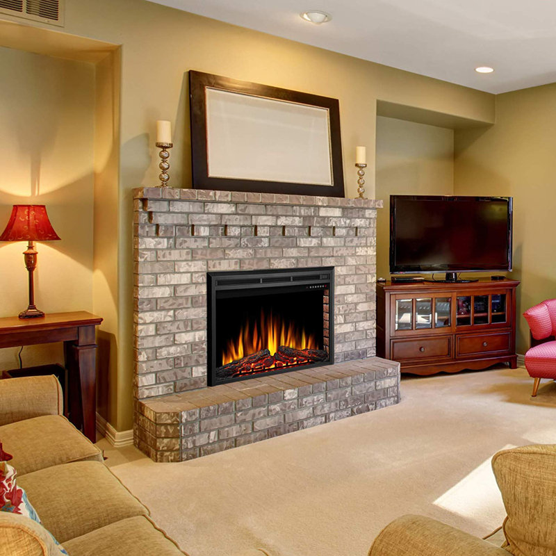 Black Electric Fireplace Insert, 27.01" H x 39" W x 8.98" D