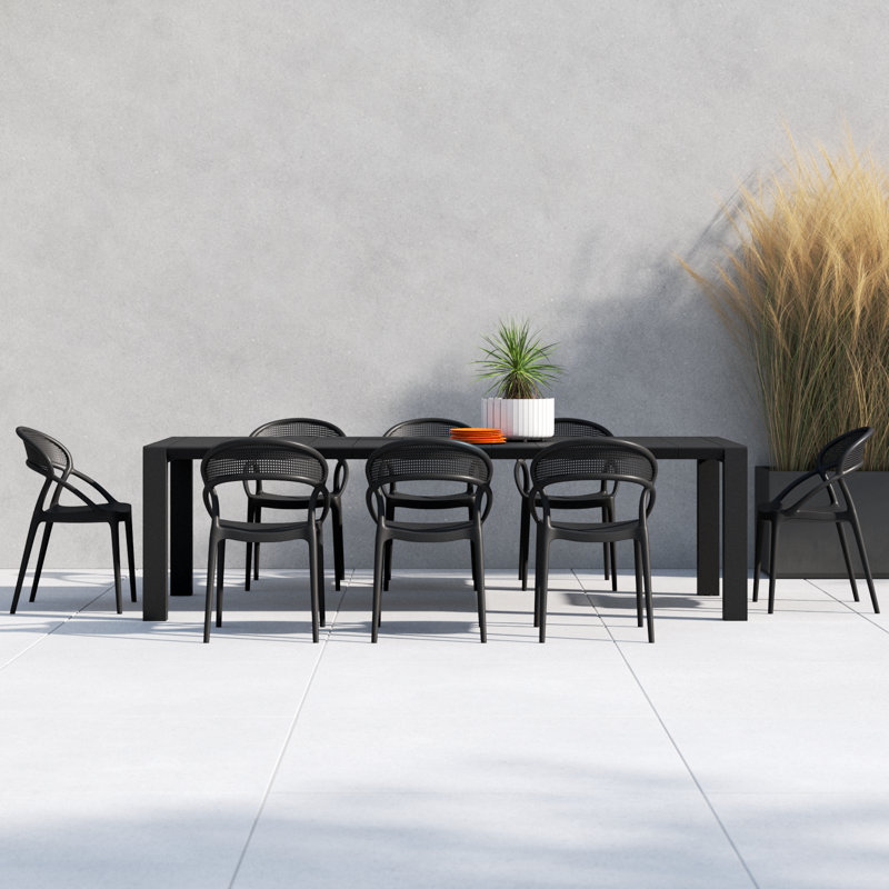 Farrah Extendable Plastic 9-Piece Patio Dining Set, Black