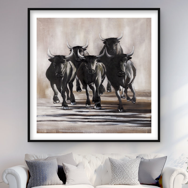 Groupe de taureaux qui courent - Reproduction matte encadrée pour la décoration intérieure