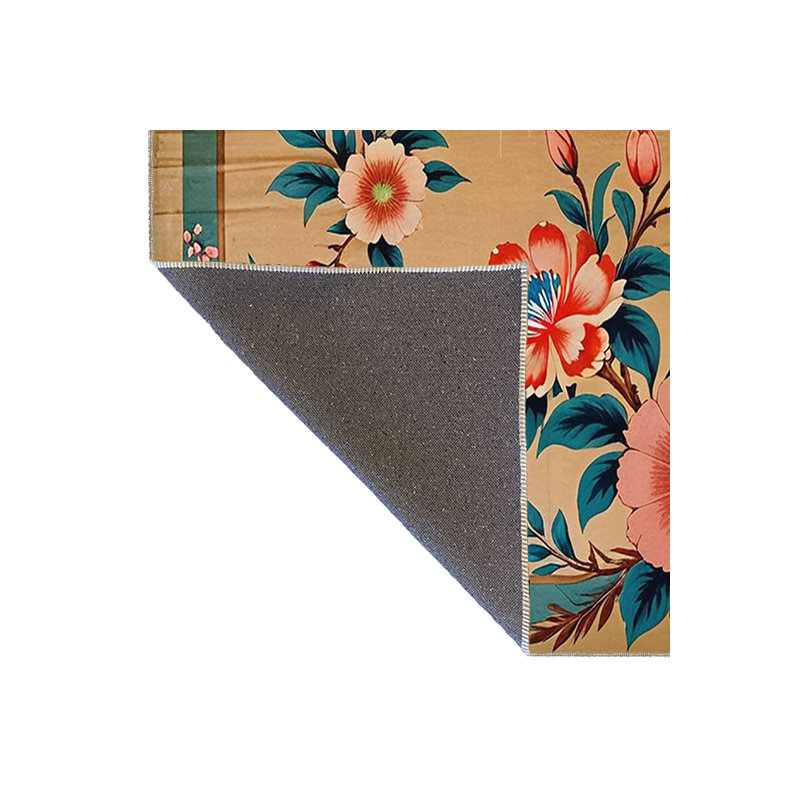 Tapis décoratif beige à motif rose et motif classique Collection Paris, Rectangle 4 pi 7,12 po x 6 pi 6,74 po