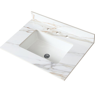 31" Bathroom Vanity Top - White, Rectangular Sink & 4" Backsplash With White Veined Included