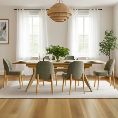 7-Piece Wood Dining Set with 6 Upholstered Chairs and Extendable Trestle Table