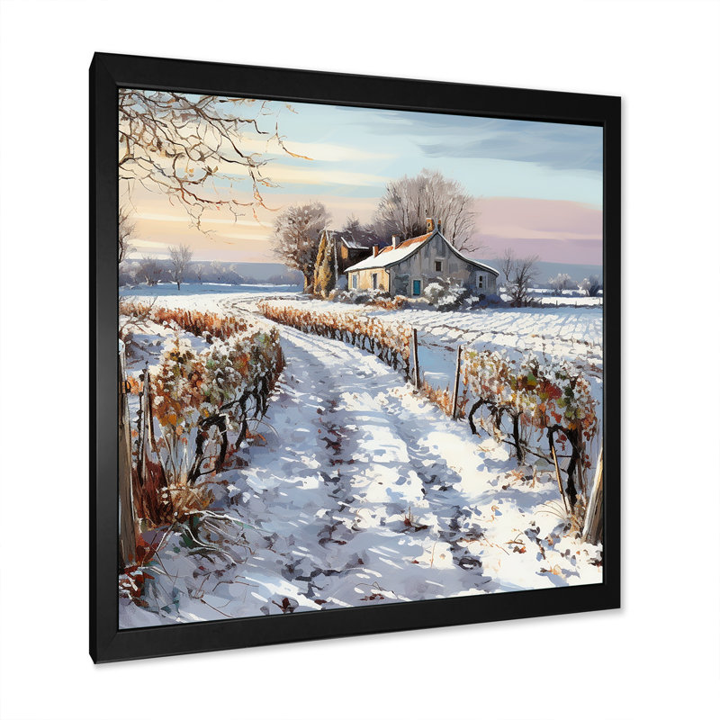 «Vineyard Winter Scenery» sur toile, H 24 po x l 24 po x P 1 po, Cadre simple noir