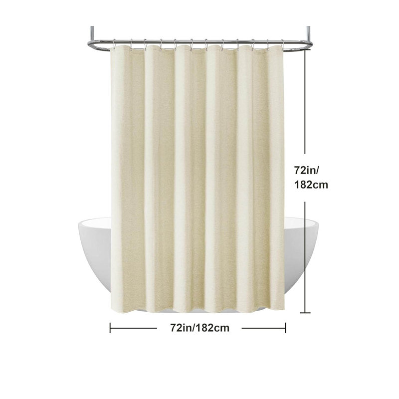 Linen Fabric Shower Curtain Heavy Duty, Waterproof, Beige