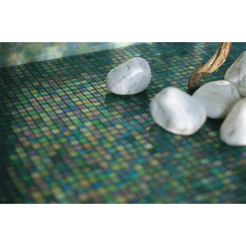 Fern 4 5/8" x 5/8" Iridescent Glass Mosaic