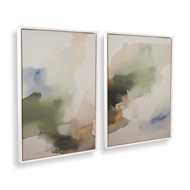 Tranquil Earth Reverie, ensemble de 2 reproductions sur toile encadrées, Cadre flottant blanc opaque