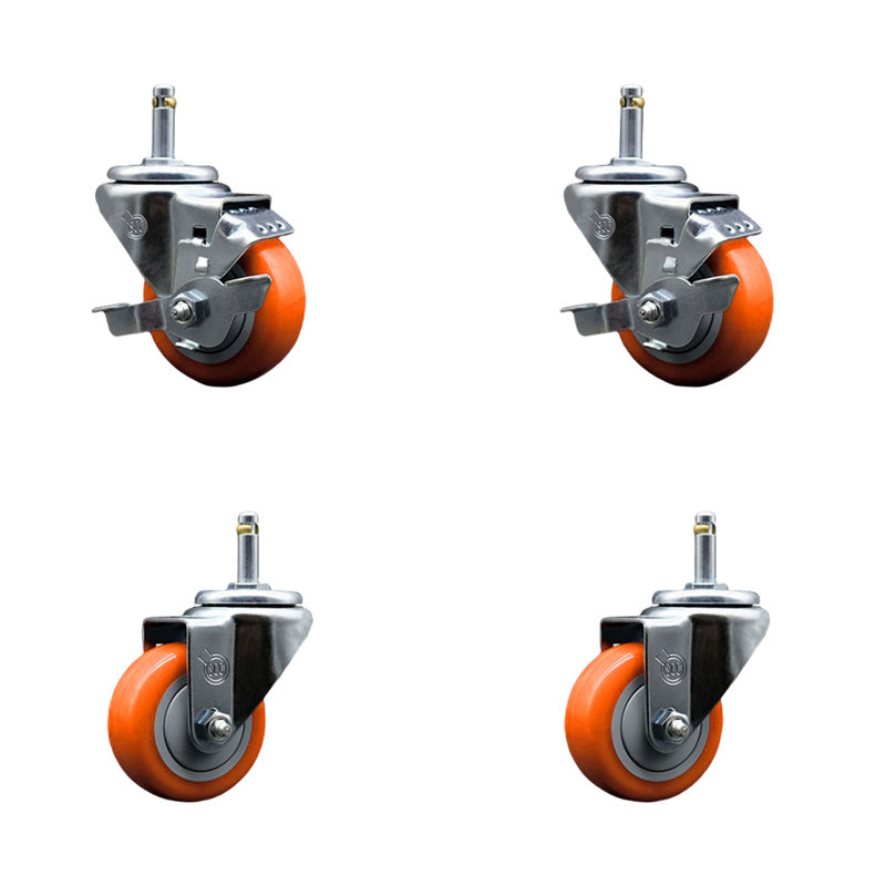 Poly Wheel Swivel Grip Ring Stem Caster Set 2 Brakes