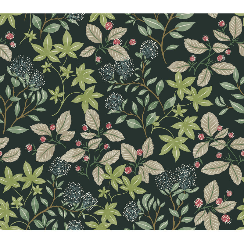 Mildred Black Botanical Trail Wallpaper, Green