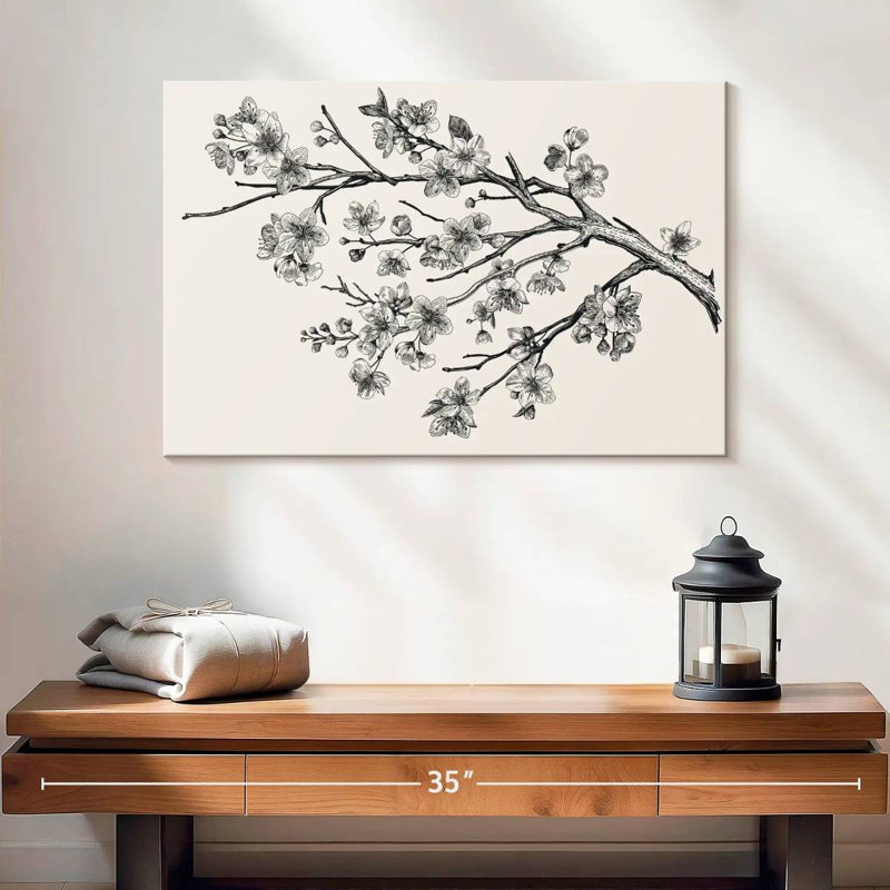 Illustration rétro de sakura, H 16 po x l 24 po