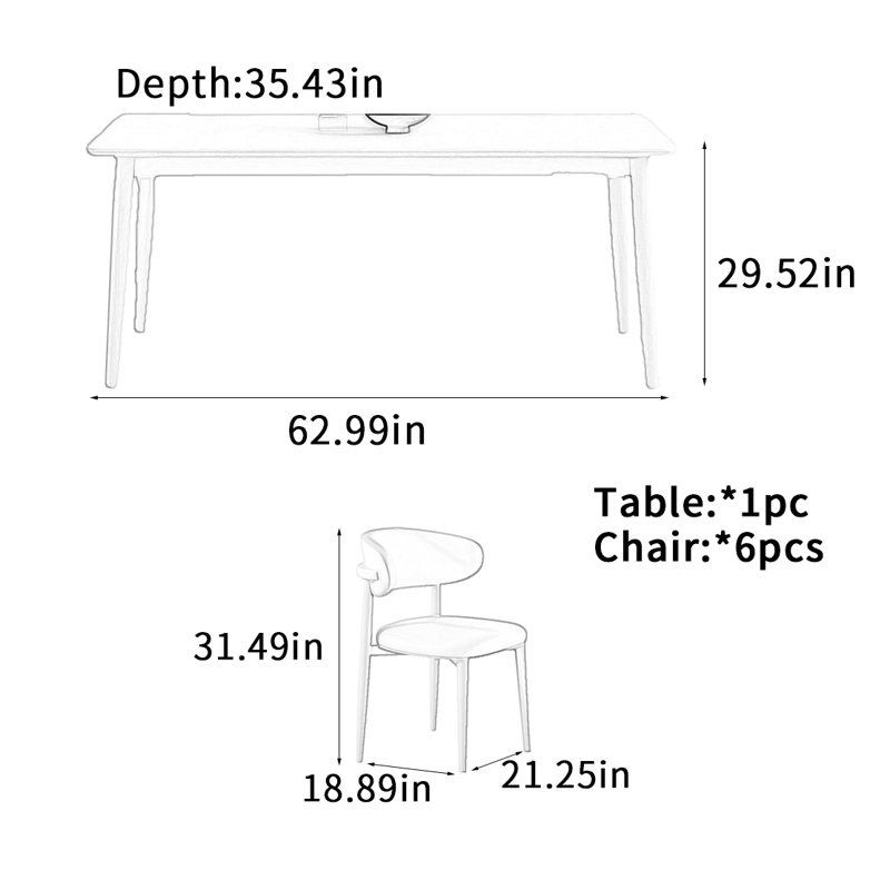 Table de salle à manger French, H 29,52 po x L 62,99 po x l 35,43 po
