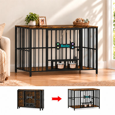 Mobilier pour grande cage pour chien pliable, cage pour chien sans assemblage avec bols réglables et étiquette pour petits, moyens et grands chiens
