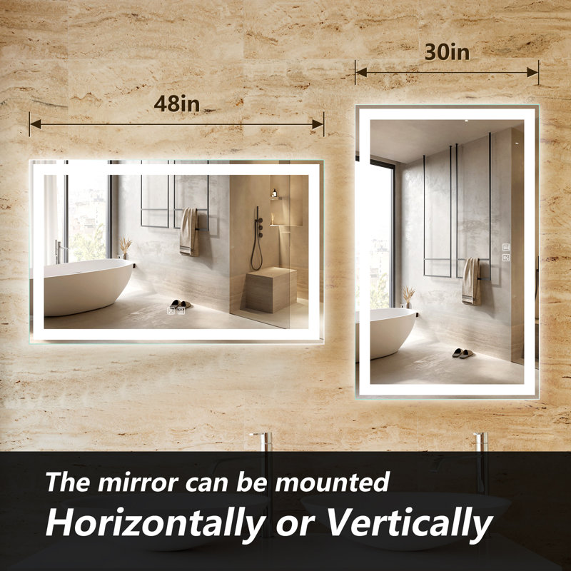 Naliyah LED Bathroom Mirror, Dimmable Vanity Mirror Anti-Fog Wall Mounted With Lights, 48" x 30"