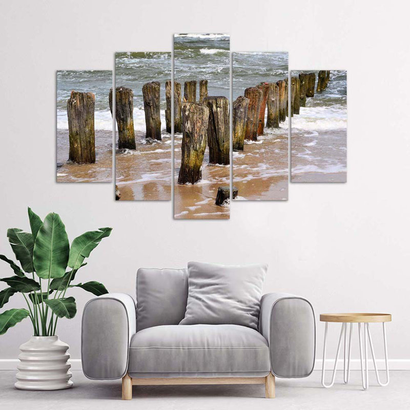 Sea, Beach, Nature - 5 Piece Wrapped Canvas Print, 70cm H x 100cm W