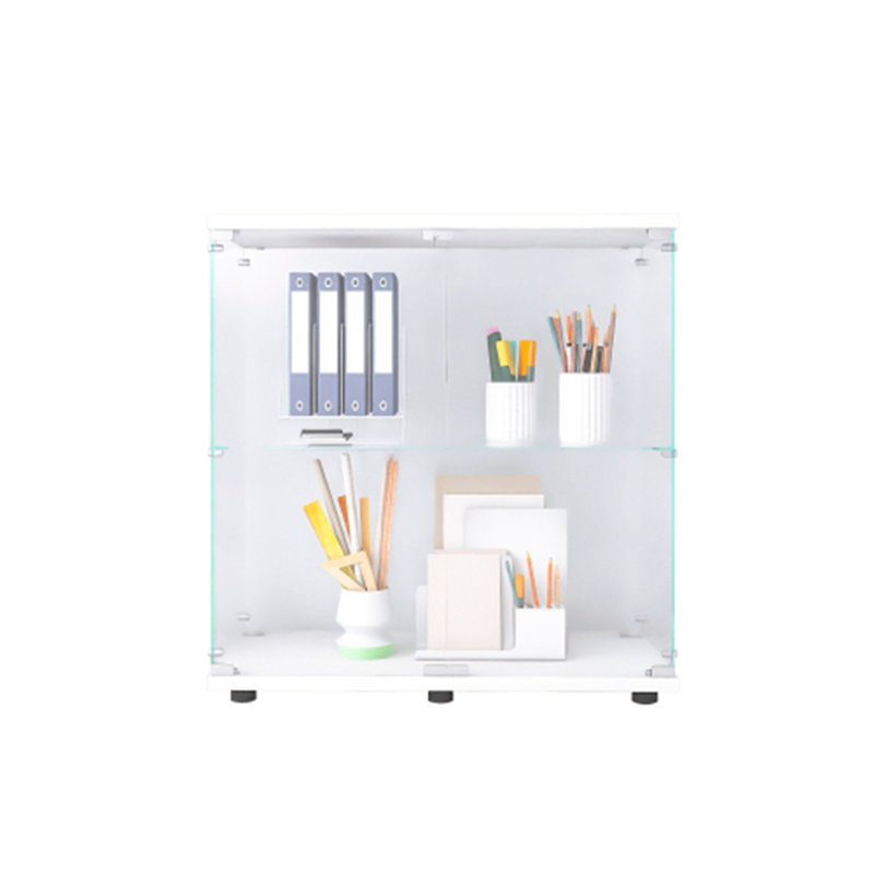 Vitrine en verre 2 couches avec 2 portes, Transparent