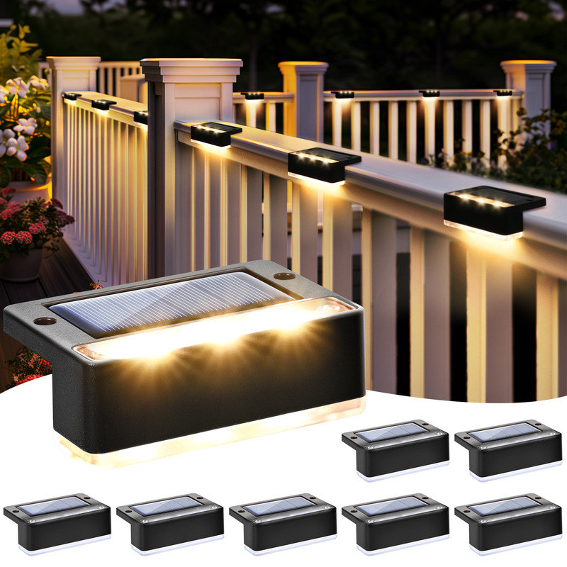 Stainless Steel Solar Powered Step Light Pack, Warm White, Black