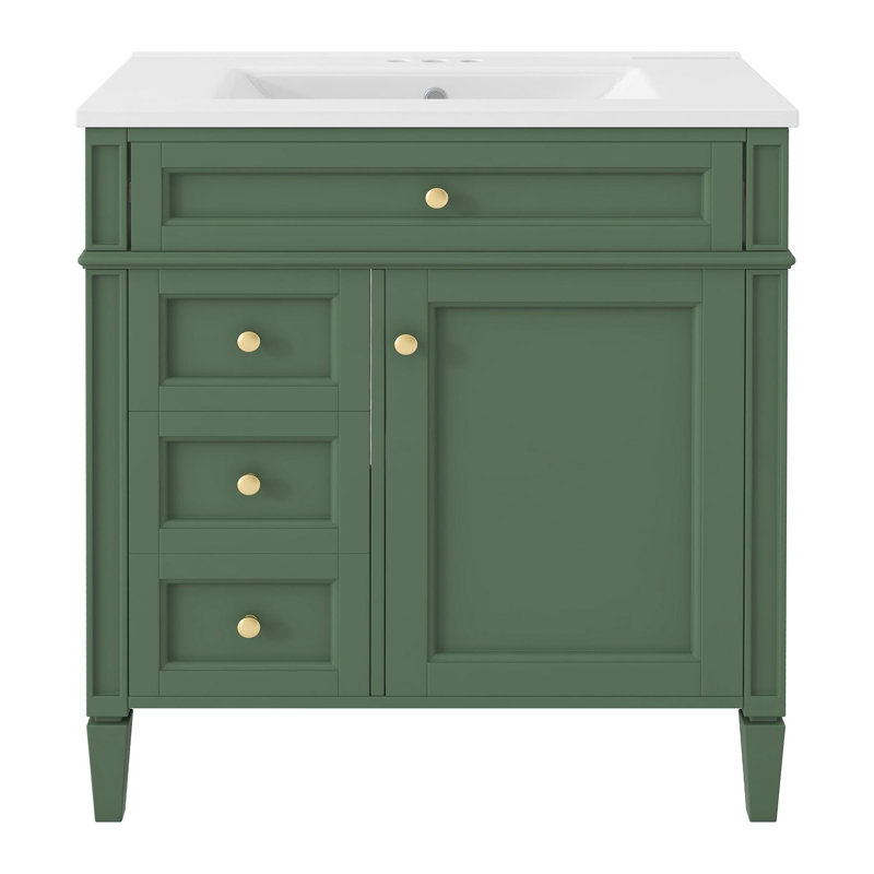 Meuble-lavabo simple 30 po avec lavabo supérieur, Vert, Doré