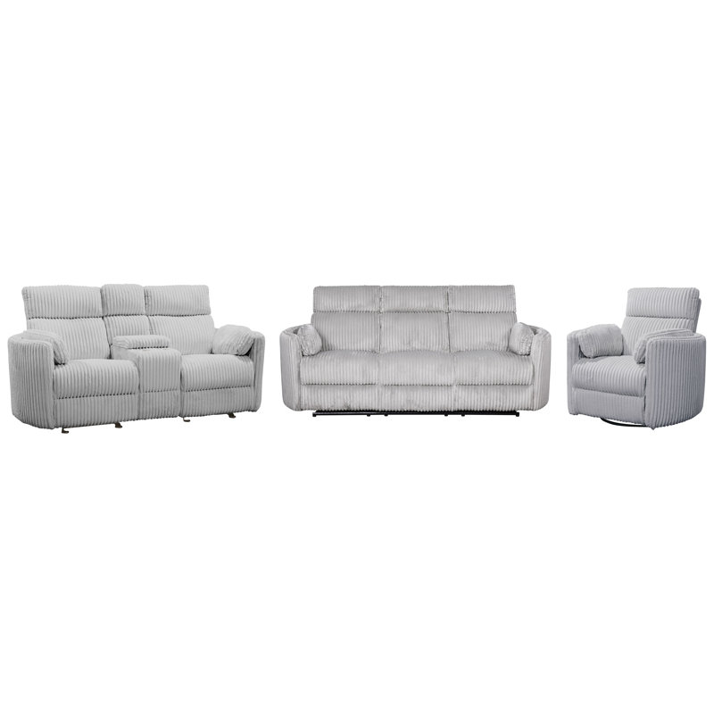 Ensemble de salon inclinable 3 pièces Bre, Velours côtelé gris