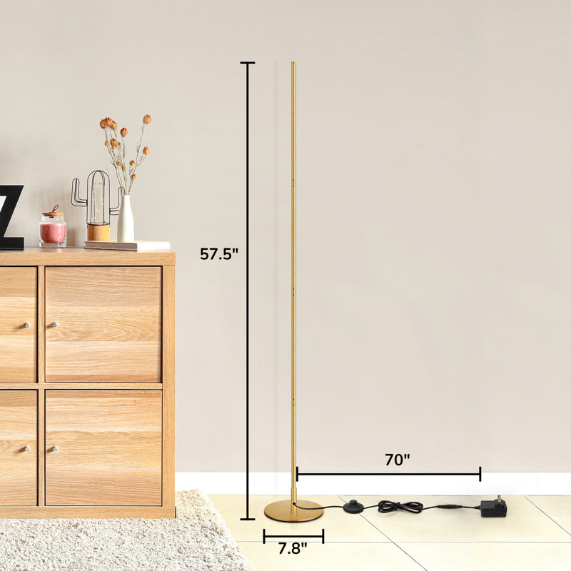 Adjustable Height Dimmable LED Corner Floor Lamp with Remote Control, 1, Gold