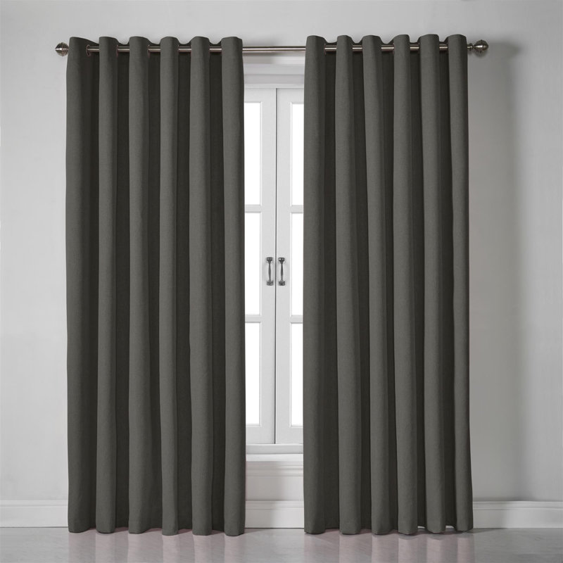 Bechard Blackout Linen Look Ring Top Curtains, 228cm Width x 228cm Drop, Charcoal