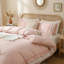 Ensemble de housse de couette à volants en coton rose-123024983-123024980