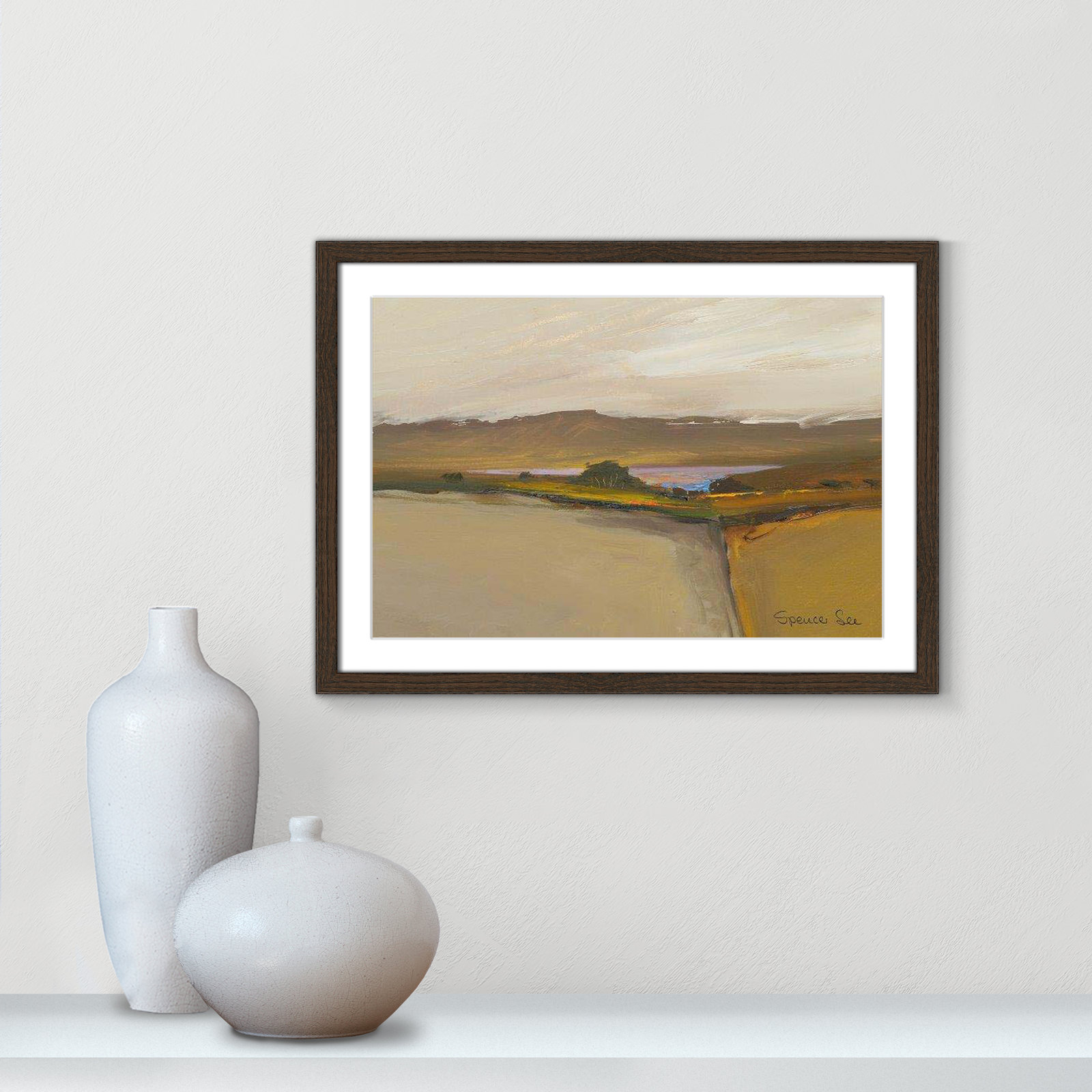 Heaven and Earth IV By Spencer Lee - Framed Art w/ 4 Ply Matboard, 17" H x 23" W x 0.75" D, Walnut Framed