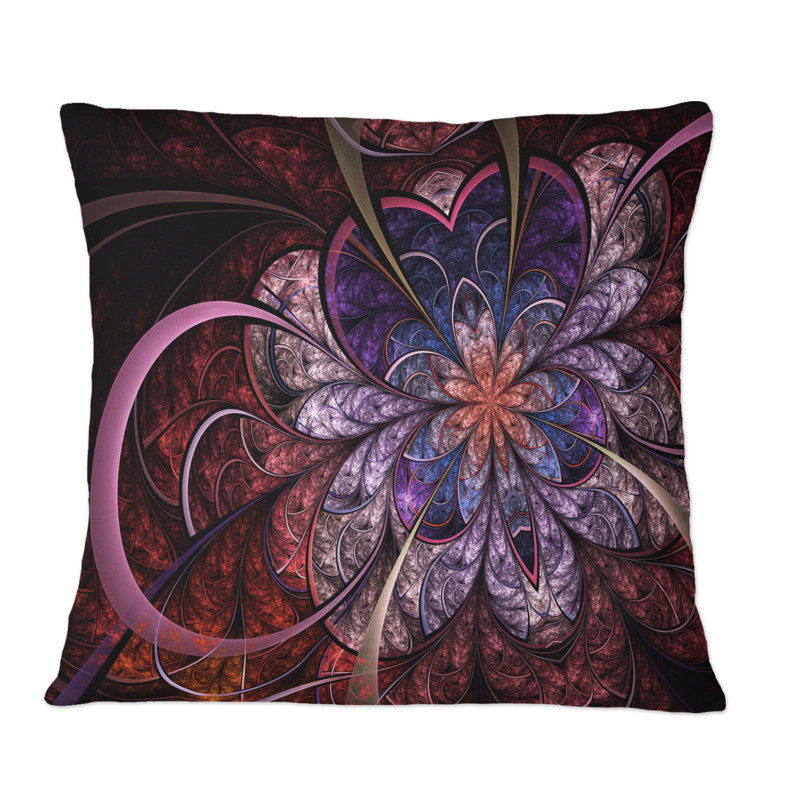 Coussin décoratif en forme de cœur - fleur moderne fractale, 16 po x 16 po