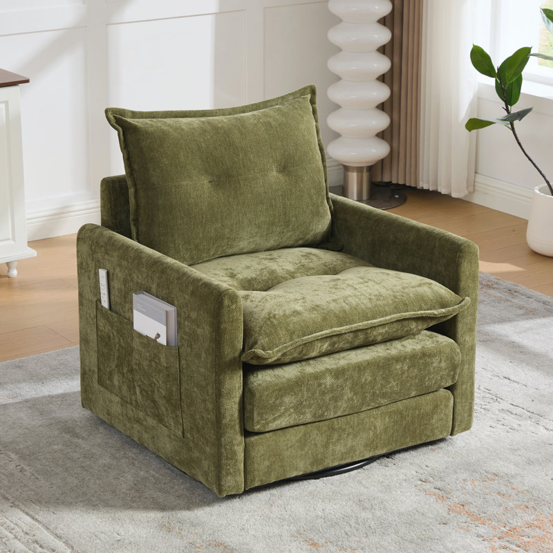 Fauteuil demi-tonneau pivotant - Chaise Mid-Century moderne, Olive