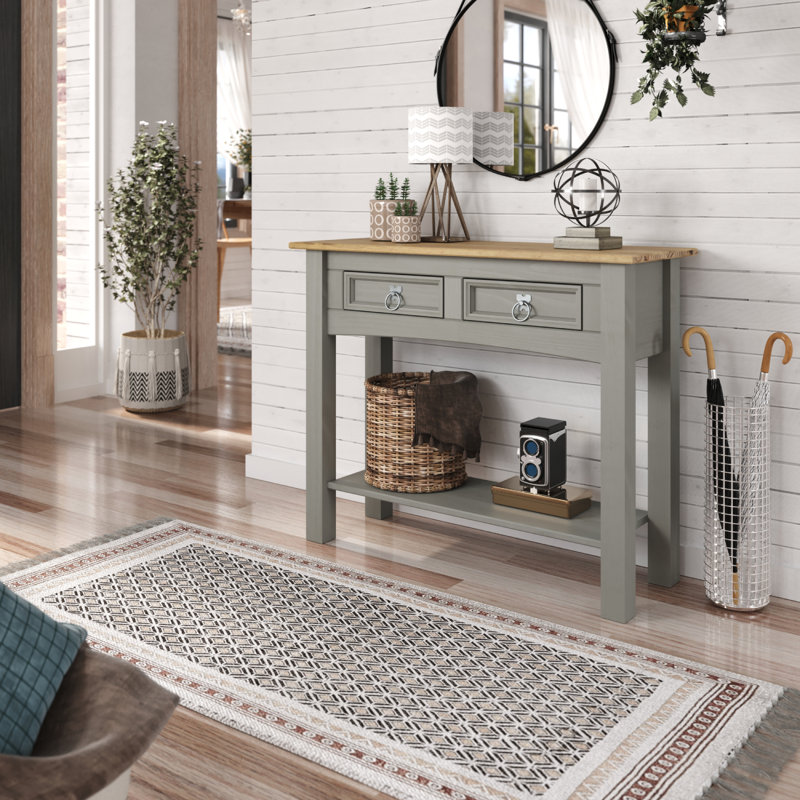 Console en bois massif Dinnington, gris, Brun
