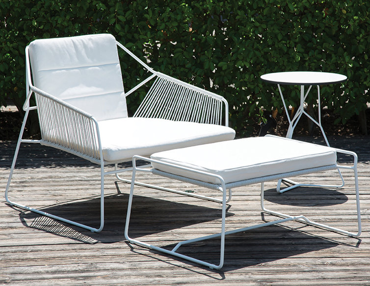 Sandur Outdoor Lounge Chair , Sunbrella® Cushions Included, Canvas Natural Sunbrella Canvas, White Rope/White Frame