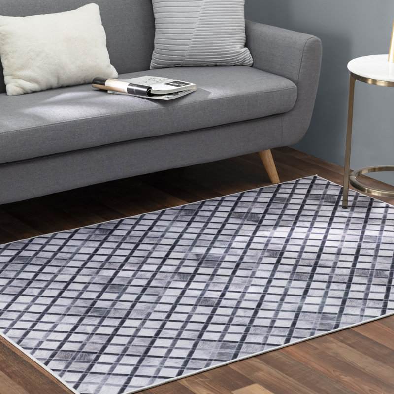All Squared Away Gray Area Rug, Rectangle 5' x 8'