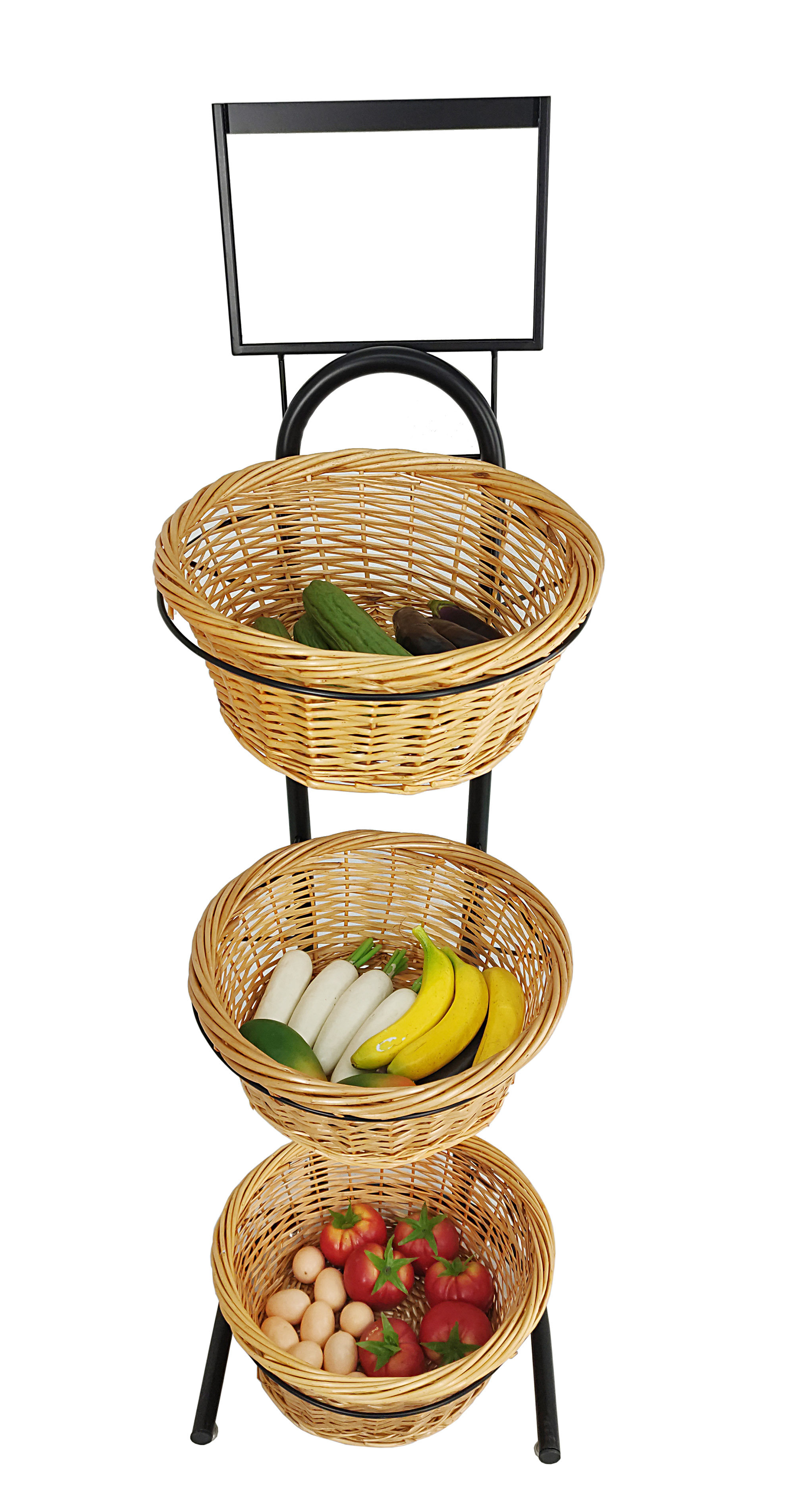 August Grove 3-Tiered Wicker Basket Flooring Stand W/Sign Holder ...