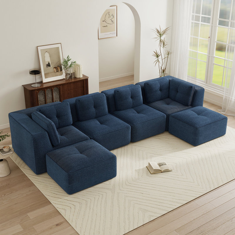 153" Modern U-Shaped Modular Sectional Sofa, Blue