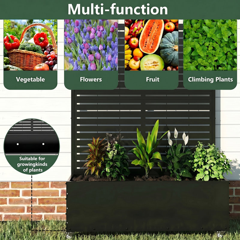 Metal Planter Box With Trellis Set Of 2, Black