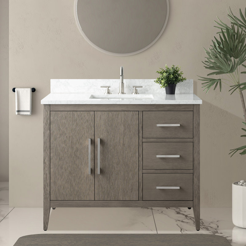 Chambery 42" Single Sink Bathroom Vanity with Engineered Marble Top, Driftwood Gray, Brushed Nickel