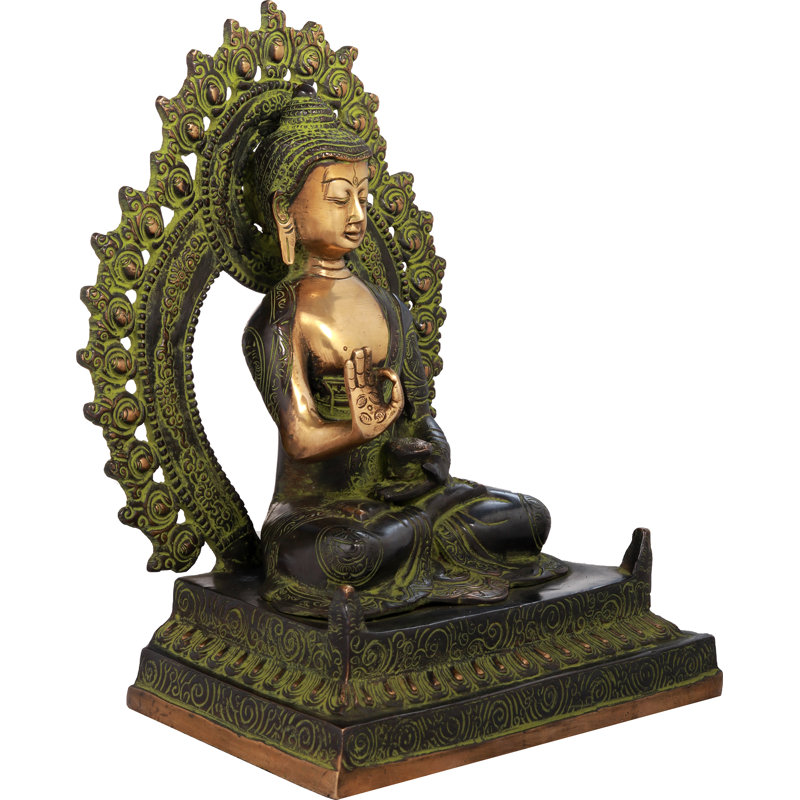Bouddha bénissant assis sur un trône fin, Noir